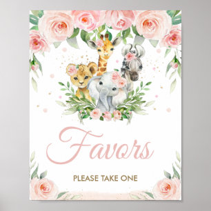 Jungle Animals Safari Rosa Blumenfavoriten Poster
