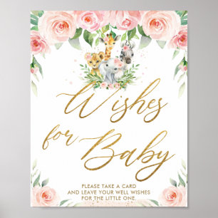 Jungle Animals Safari Rosa Blumenwünsche für Baby Poster