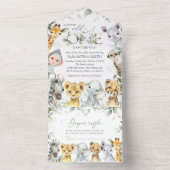 Jungle Animals, Safari, Wild One, Babydusche All In One Einladung (Innen Boden)