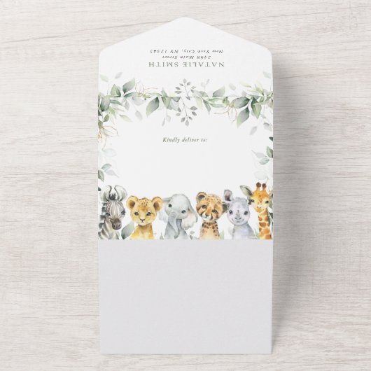 Jungle Animals, Safari, Wild One, Babydusche All In One Einladung (Außenbereich)