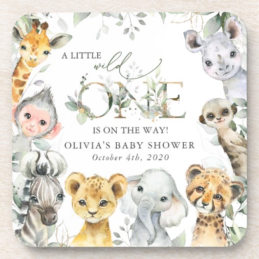 Jungle Animals, Safari, Wild One, Babydusche Getränkeuntersetzer (Vorderseite)