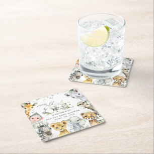 Jungle Animals, Safari, Wild One, Babydusche Rechteckiger Pappuntersetzer