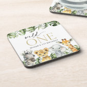 Jungle Animals, Safari, Wild One, erster Geburtsta Getränkeuntersetzer (Linke Seite)