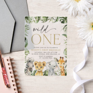 Jungle Animals, Safari, Wild One, erster Geburtsta Pergament Einladungen