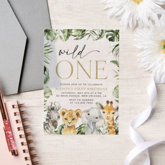 Jungle Animals, Safari, Wild One, erster Geburtsta Pergament Einladungen (Hochzeit)