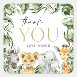 Jungle Animals, Safari, Wild One, erster Geburtsta Quadratischer Aufkleber