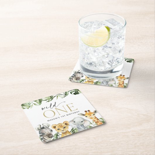 Jungle Animals, Safari, Wild One, erster Geburtsta Rechteckiger Pappuntersetzer (Vor Ort)