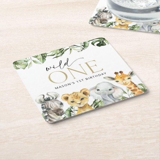 Jungle Animals, Safari, Wild One, erster Geburtsta Rechteckiger Pappuntersetzer (angewinkelt)