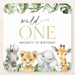 Jungle Animals, Safari, Wild One, erster Geburtsta Rechteckiger Pappuntersetzer