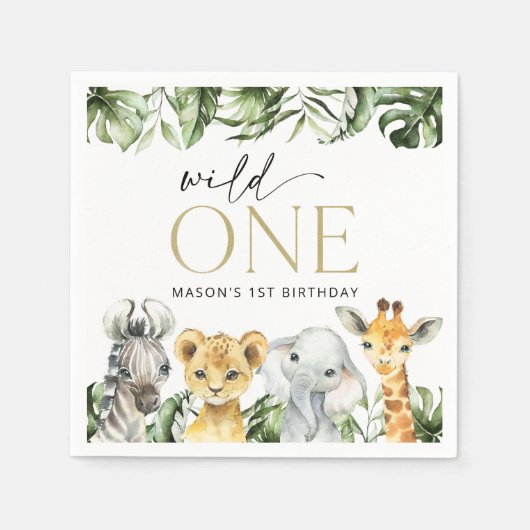 Jungle Animals, Safari, Wild One, erster Geburtsta Serviette (Vorderseite)