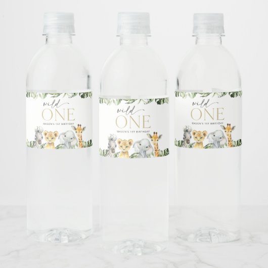 Jungle Animals, Safari, Wild One, erster Geburtsta Wasserflaschenetikett (Flaschen)