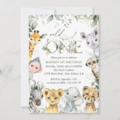 Jungle Animals, Safari, Wild One, First Birthday Einladung (Vorderseite)