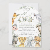 Jungle Animals, Safari, Wild One, First Birthday Einladung (Vorderseite)