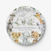 Jungle Animals, Safari, Wild One, First Birthday Pappteller (Vorderseite)