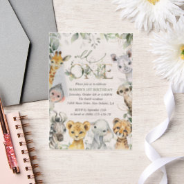 Jungle Animals, Safari, Wild One, First Birthday Pergament Einladungen