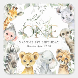Jungle Animals, Safari, Wild One, First Birthday Quadratischer Aufkleber