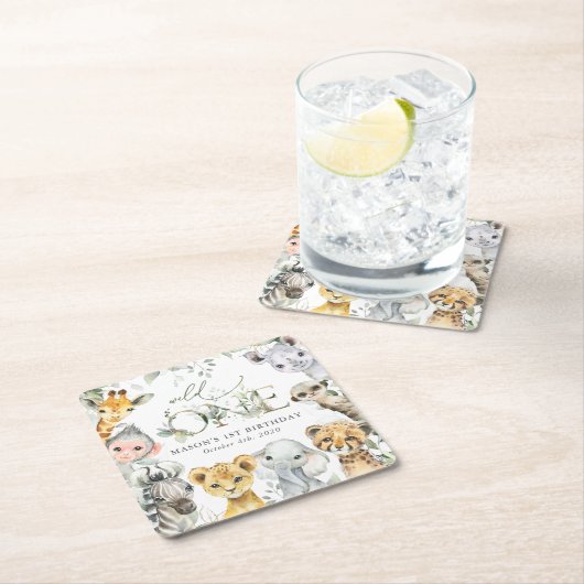 Jungle Animals, Safari, Wild One, First Birthday Rechteckiger Pappuntersetzer (Vor Ort)