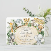 Jungle Animals Safari Wood Greenery Baby Dusche Einladung (Stehend Vorderseite)