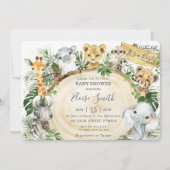 Jungle Animals Safari Wood Greenery Baby Dusche Einladung (Vorderseite)