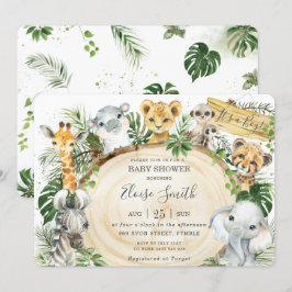 Jungle Animals Safari Wood Greenery Baby Dusche Einladung