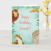 Jungle Animals Safari Zoo Happy Birthday Boy Foto Karte (Gelbe Blume)