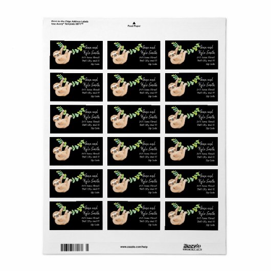 Jungle Animals Sloth Custom Address Labels Adressaufkleber (Vorne)