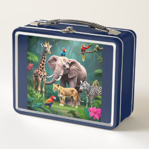 Jungle Animals Theme Metal Lunch Box