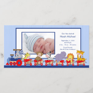 Jungle Animals Train Baby Boy Birth Annoucement Ankündigung
