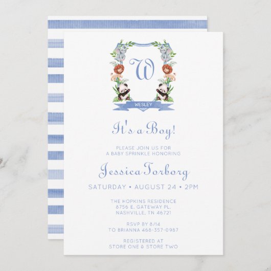 Jungle Animals Wappen Es ist ein Baby Sprinkle Einladung (Vorne/Hinten)