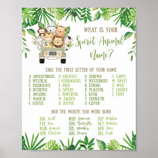 Jungle Animals Was ist Ihr Geist Tiernamenspiel? Poster (Vorne)