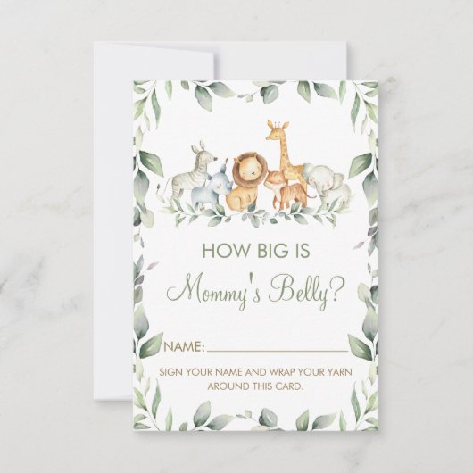 Jungle Animals Wie groß ist Mama's Bauch Game Card Einladung (Vorderseite)