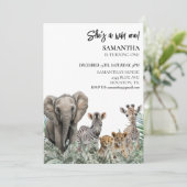 Jungle Animals Wild One Birthday Safari Party Einladung (Stehend Vorderseite)