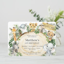 Jungle Animals Wood Greenery Wild 1 1. Geburtstag Einladung