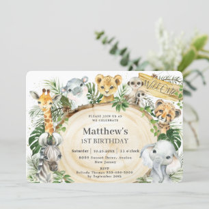 Jungle Animals Wood Greenery Wild 1 1. Geburtstag Einladung