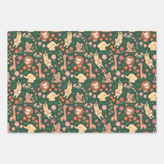 Jungle Animals Wrapping Paper Flat Sheet Set 3 Geschenkpapier Set (Vorderseite 2)