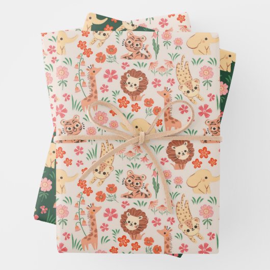 Jungle Animals Wrapping Paper Flat Sheet Set 3 Geschenkpapier Set (Beispiel)