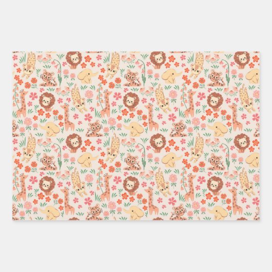 Jungle Animals Wrapping Paper Flat Sheet Set 3 Geschenkpapier Set (Vorderseite)
