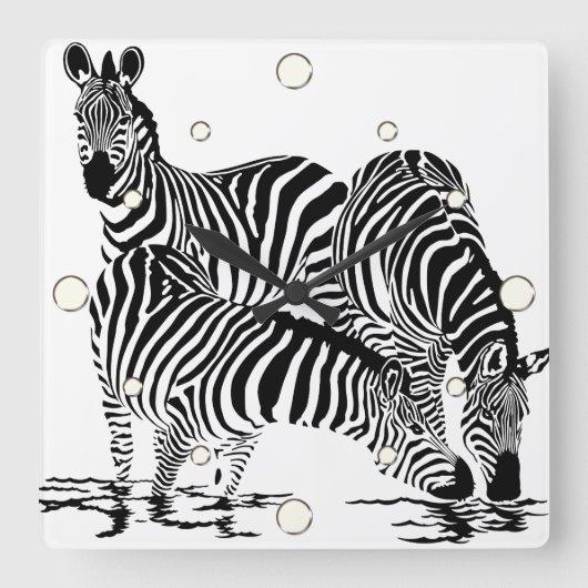 Jungle Animals Zebra Wall Clock Quadratische Wanduhr (Vorderseite)