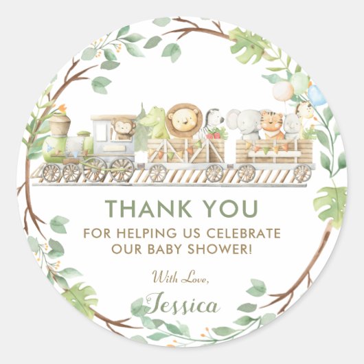 Jungle Animals Züge Grüne Vielen Dank Runder Aufkleber (Vorderseite)