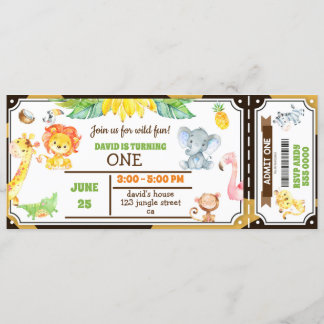 Jungle Animes Safari Boy Erster Geburtstag Ticket Einladung