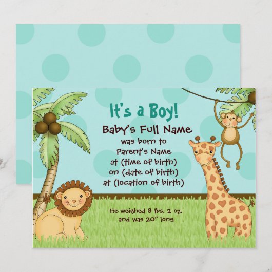 Jungle Babies - Ankündigung der Geburt (Vorne/Hinten)