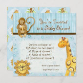 Jungle Babies, Boy Baby Shower Einladung - Blau (Vorne/Hinten)
