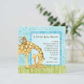 Jungle Babies Giraffe Baby Twins Dusche Einladung (Stehend Vorderseite)