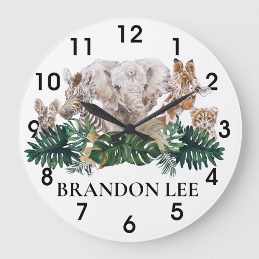 Jungle Babies Safari Afrikanischer Elefant Persona Große Wanduhr (Vorderseite)