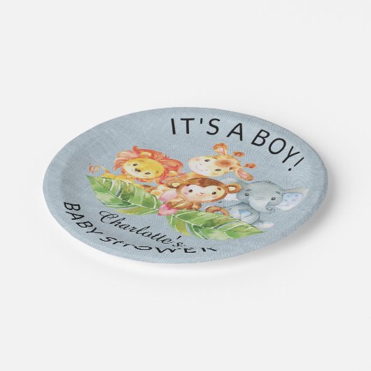 Jungle Baby Animals Boys Dusche 7" Plättchen Pappteller (Schrägansicht)