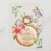 Jungle Baby Animals Dusche Grüne Safari Einladung (Vorne/Hinten)