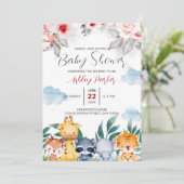 Jungle Baby Animals Einladung (Stehend Vorderseite)