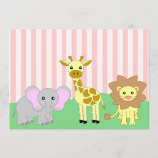 Jungle Baby Animals Pink Baby Dusche Einladungen
