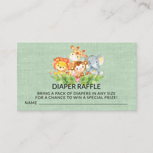 Jungle Baby Animals Showdiaper Raffle Ticket Begleitkarte (Vorderseite)