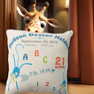 Jungle Baby Boy Kinderzimmer Birth Stat Monkey Nie Kissen